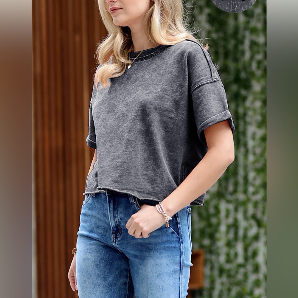 Ash Black Raw Edge Crop Top